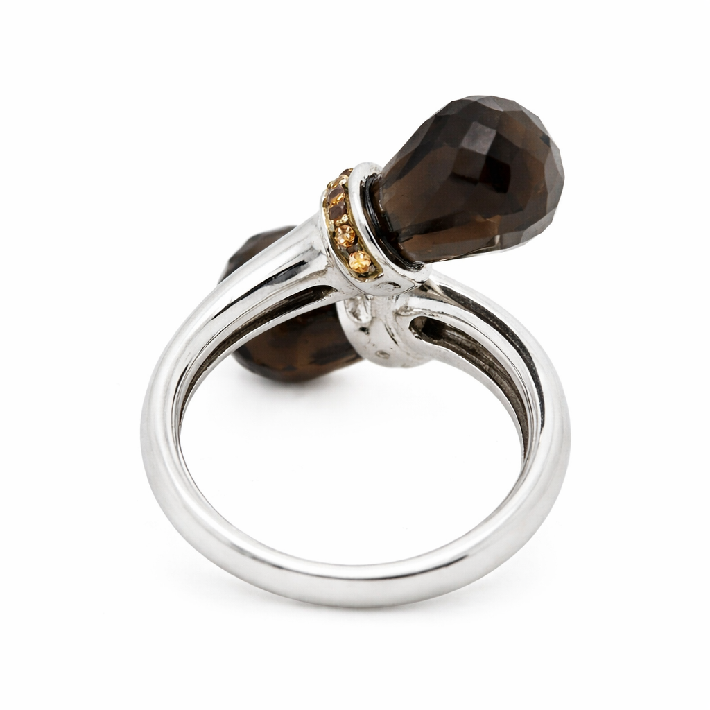 925 Sterling Silver /Smokey Quartz / Orange Sapphire Ring .