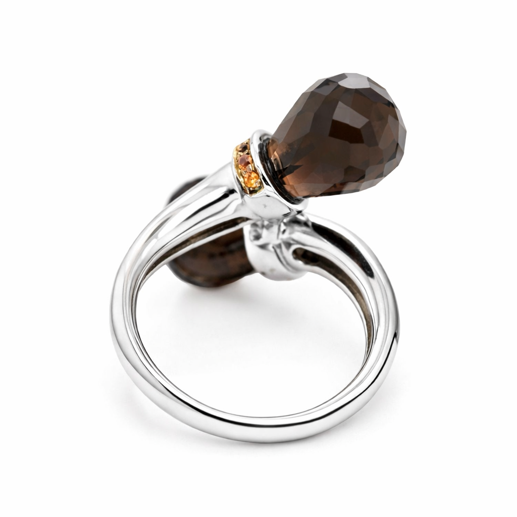 925 Sterling Silver /Smokey Quartz / Orange Sapphire Ring .
