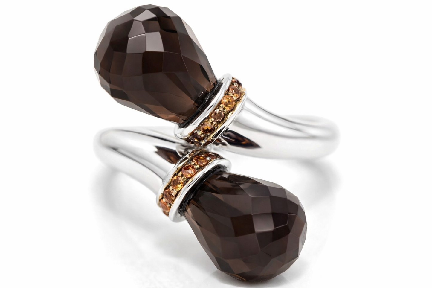 925 Sterling Silver /Smokey Quartz / Orange Sapphire Ring .