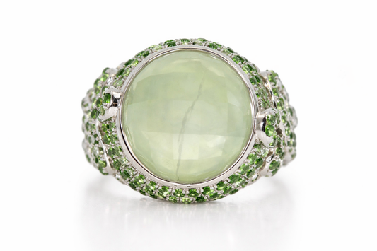 .925 Sterling Silver / Prehnite / Chrome Diopside Ring .