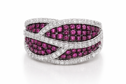 925 Synthetic Ruby-White Topaz Ring -1.96 cts