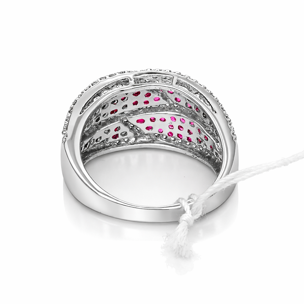 925 Synthetic Ruby-White Topaz Ring -1.96 cts