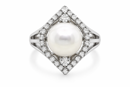 925 SS Pearl - White Topaz Ring - 6.91 cts