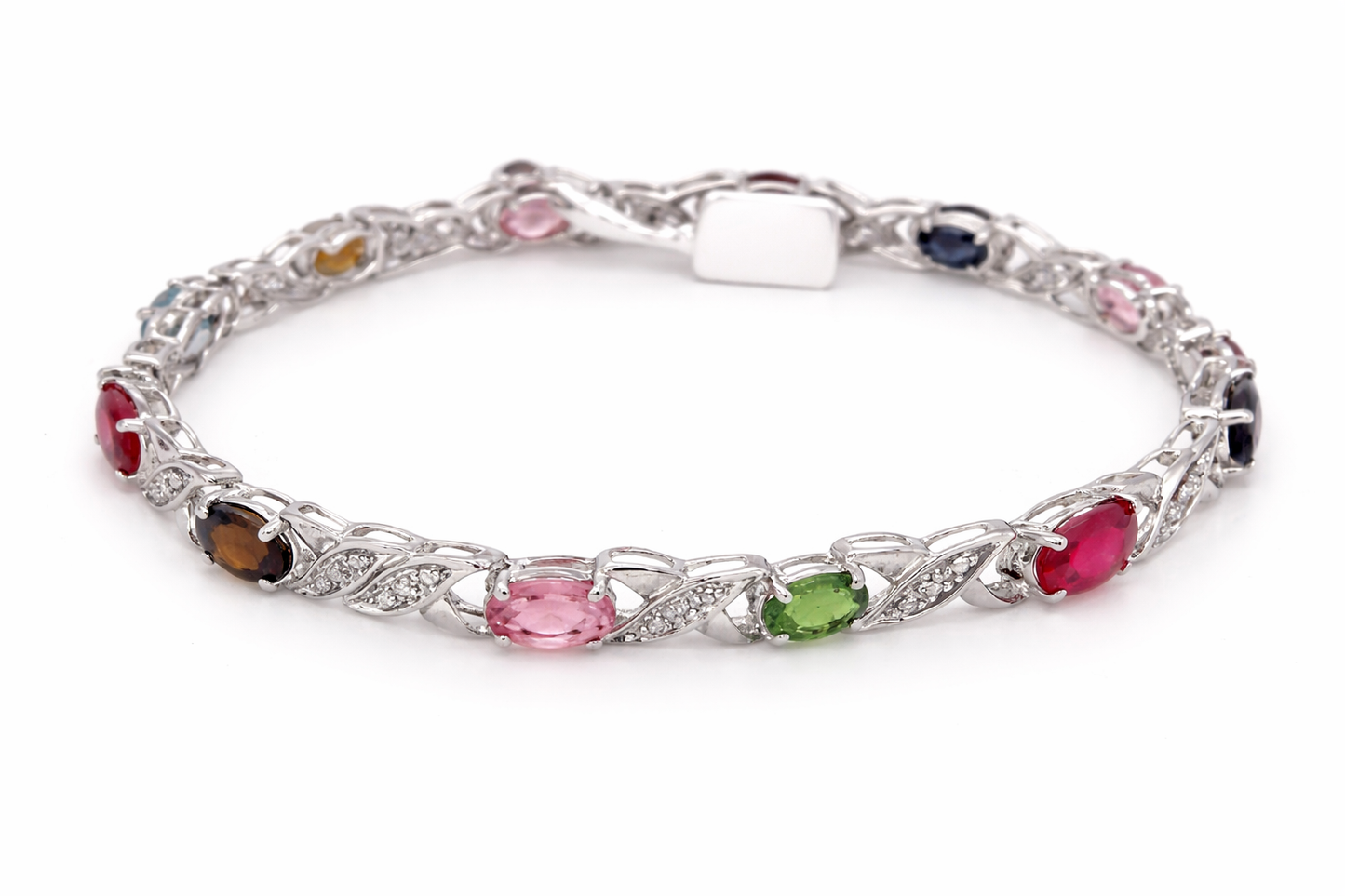 925 Silver White Topaz/ Tourmaline Bracelet