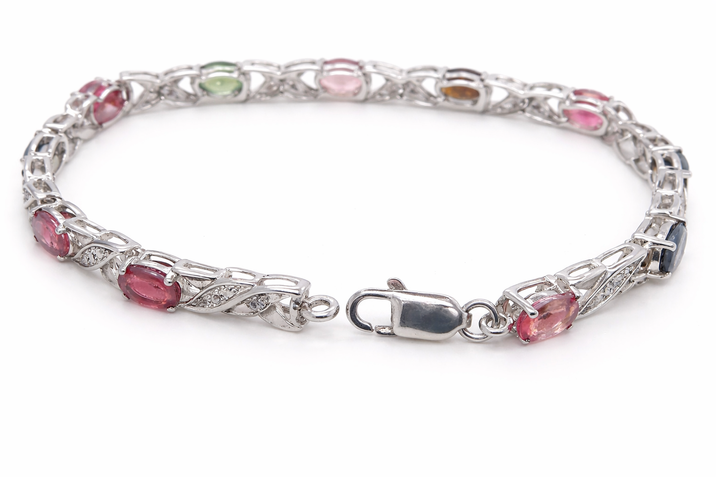 925 Silver White Topaz/ Tourmaline Bracelet