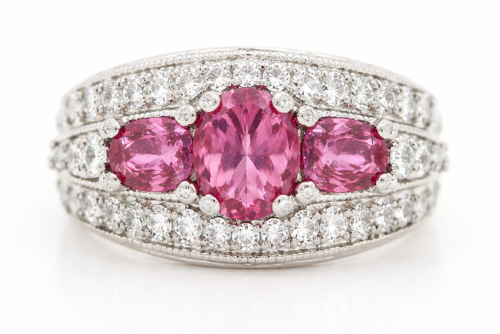925 Wine Garnet - White Topaz Ring - 3.40 cts