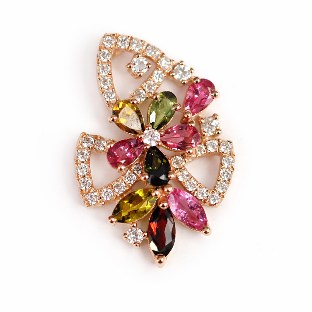 Unique Design Tourmaline / White Topaz / Silver Pendant