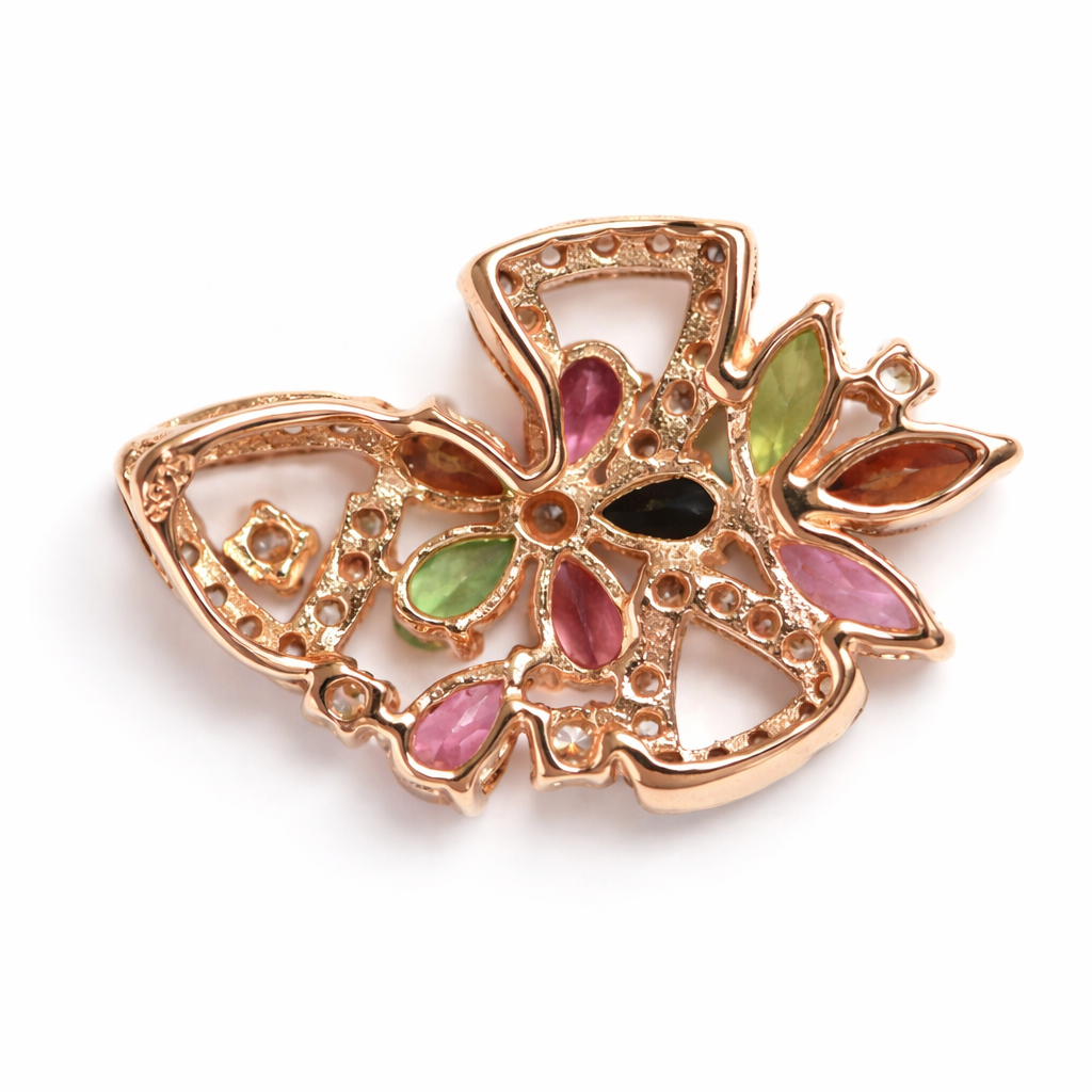 Unique Design Tourmaline / White Topaz / Silver Pendant