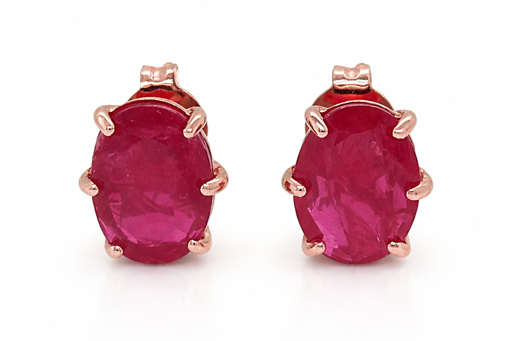 14K ROSE GOLD OVAL RUBY EARRING 8x6mm, HEAVY PUSH BACK