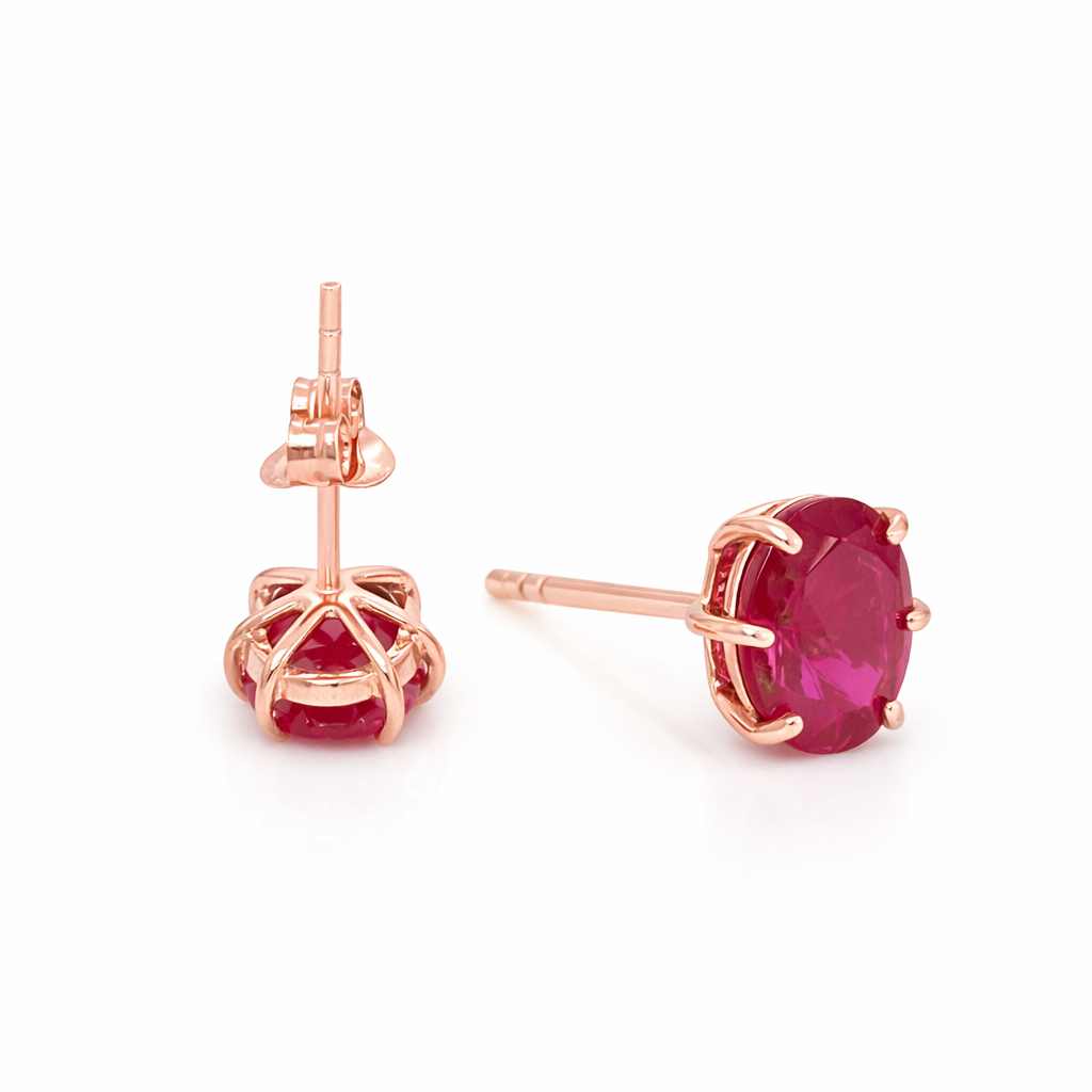 14K ROSE GOLD OVAL RUBY EARRING 8x6mm, HEAVY PUSH BACK
