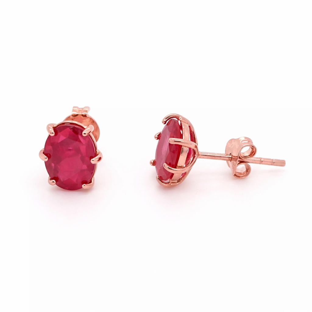 14K ROSE GOLD OVAL RUBY EARRING 8x6mm, HEAVY PUSH BACK