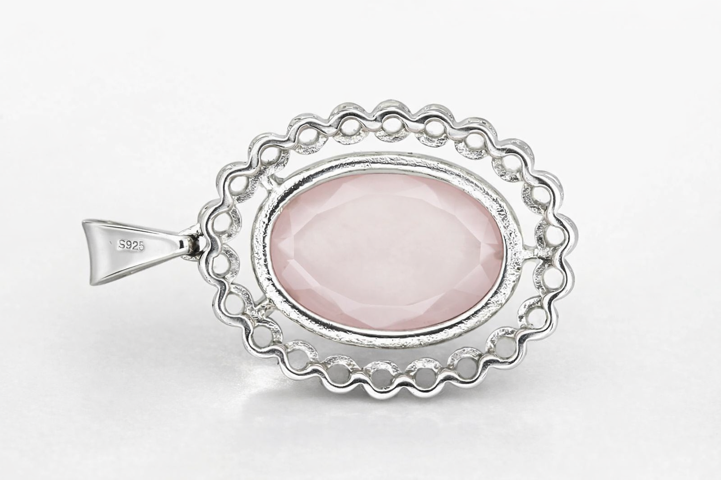 925 Sterling Silver Rose Quartz W / White Topaz Pendant( 14.95 cts)