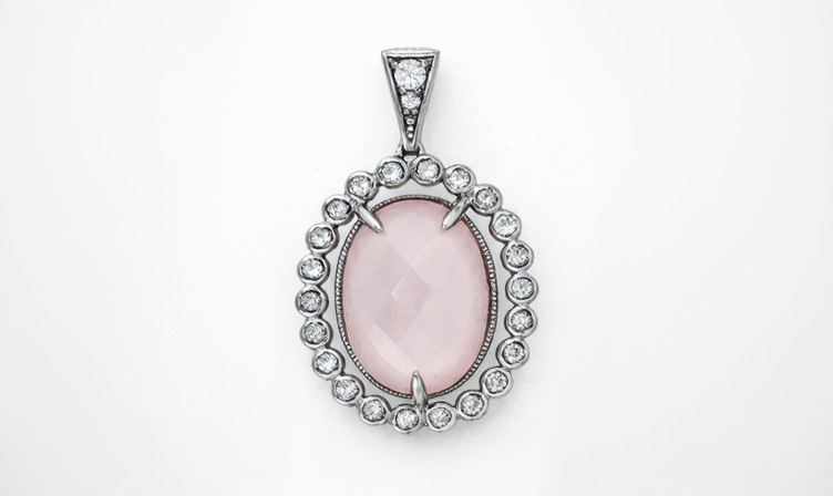 925 Sterling Silver Rose Quartz W / White Topaz Pendant( 14.95 cts)