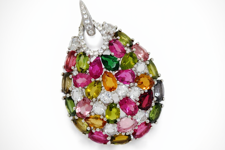 925 Silver Pendant With Tourmaline / White Topaz