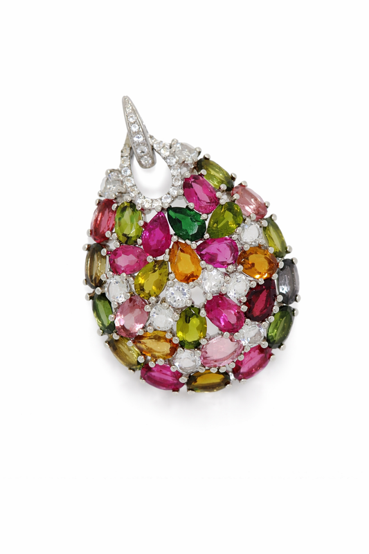 925 Silver Pendant With Tourmaline / White Topaz
