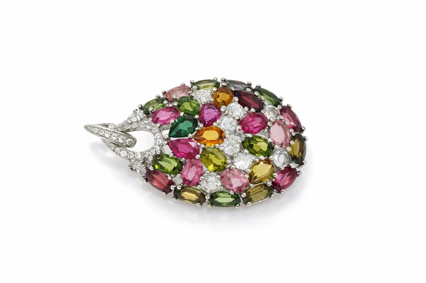 925 Silver Pendant With Tourmaline / White Topaz