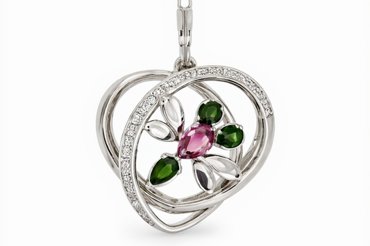 925 Green - Pink Tourmaline w - White Topaz Butterfly Pendant- 1.11 cts