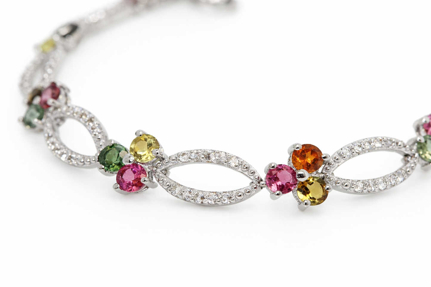 925 SS Multicolor Tourmaline-White Topaz Bracelet 7 3-4 " -5DOT78 cts