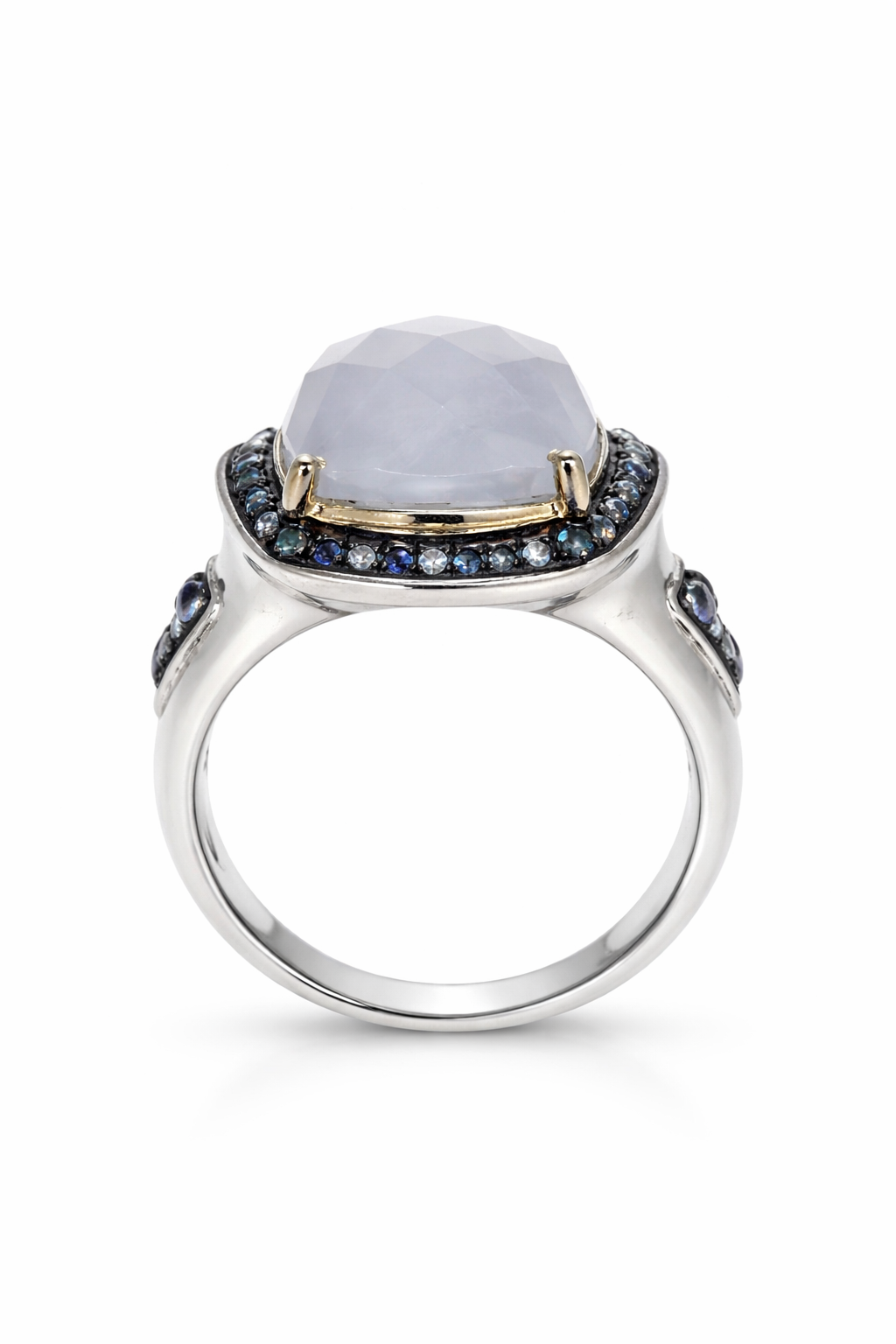 .925 Sterling Silver / Blue Sapphire / Blue Chalcedony Ring .