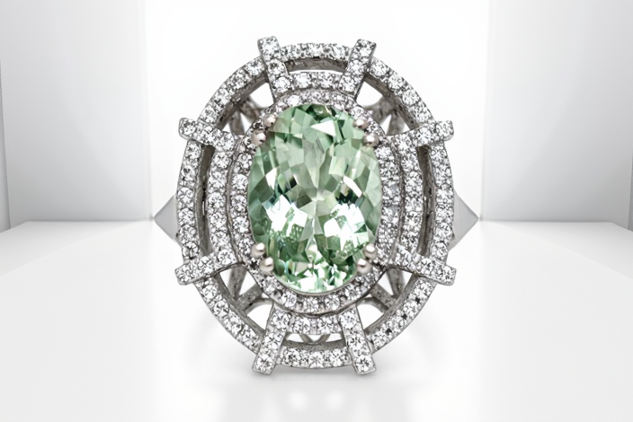 Green Amethyst / White Topaz / Silver Ring