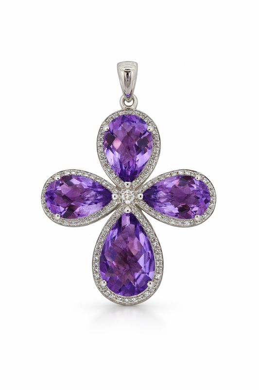 925 Sterling Silver Amethyst /White Zircon Pendant ( 15.92 cts)