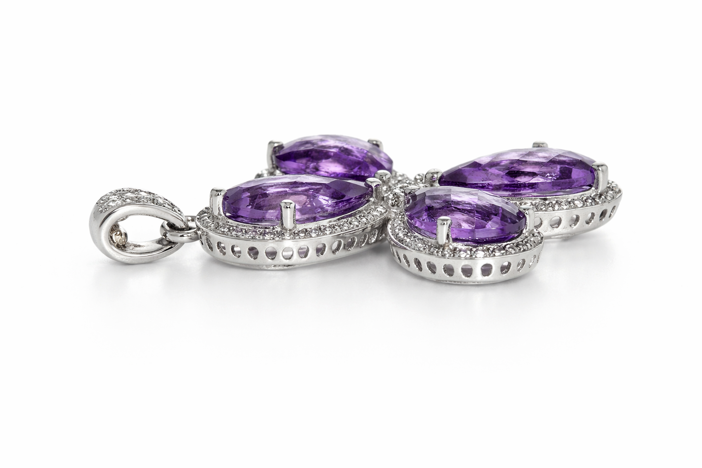 925 Sterling Silver Amethyst /White Zircon Pendant ( 15.92 cts)