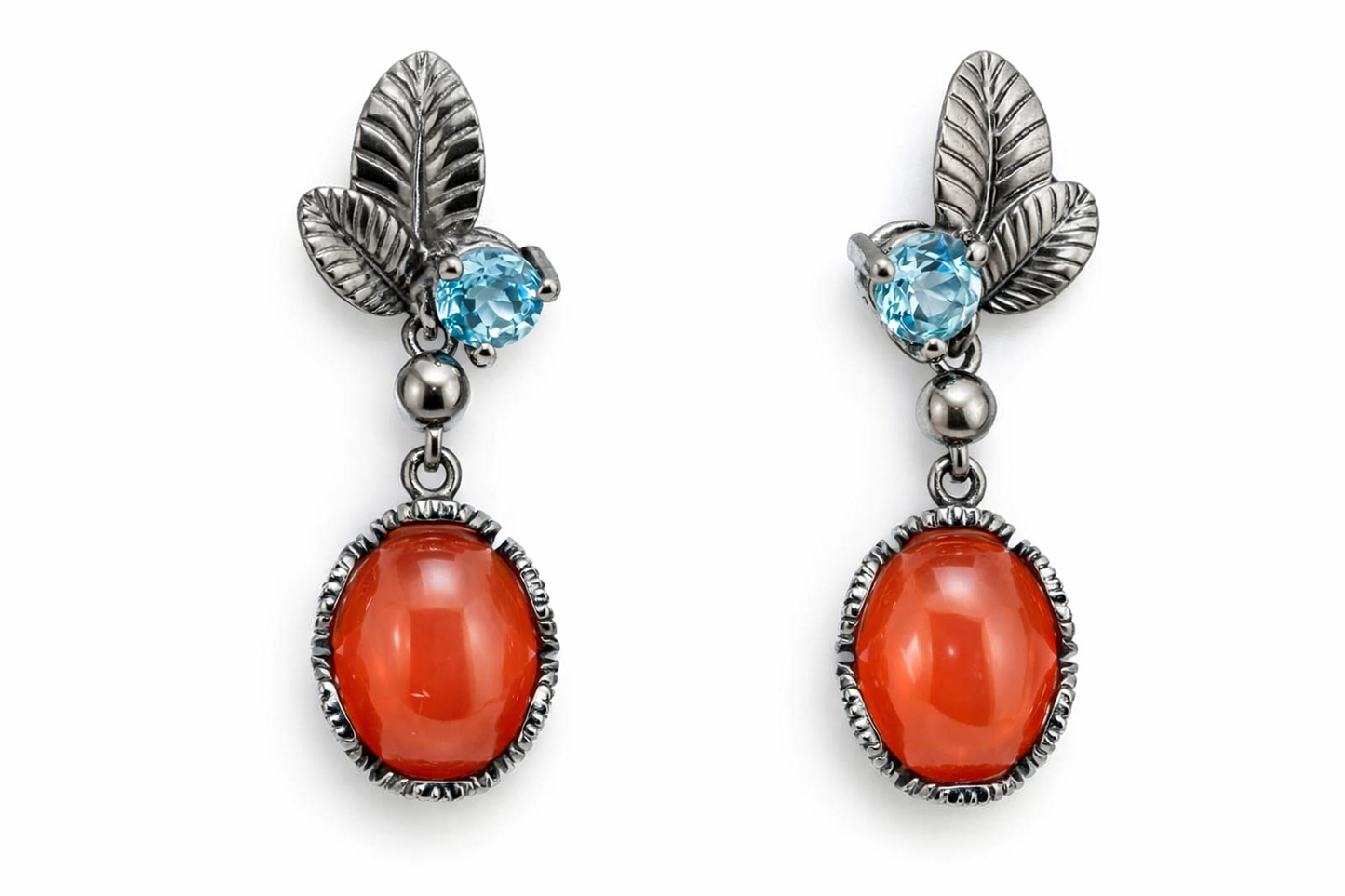 925 Orange Chalcedony - Blue Topaz - White Topaz Set - 16.67 cts