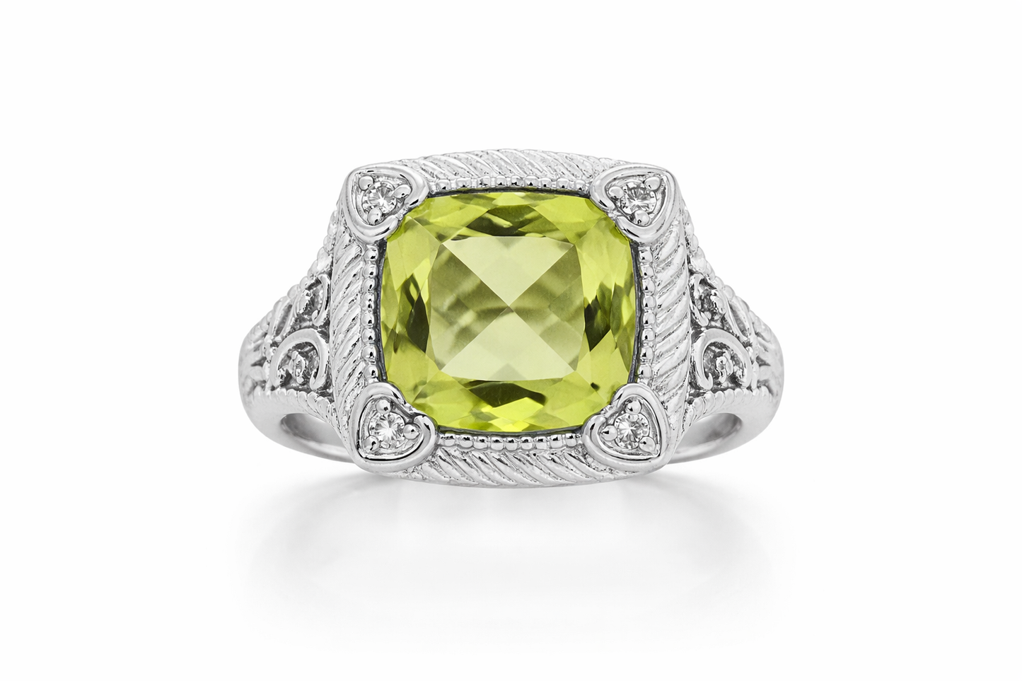 Lemon Quartz - White Topaz Ring - 9.31 cts 925
