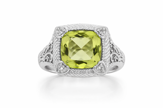 Lemon Quartz - White Topaz Ring - 9.31 cts 925