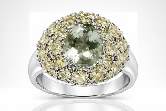 Green Amethyst - Lemon Quartz - White Topaz Ring