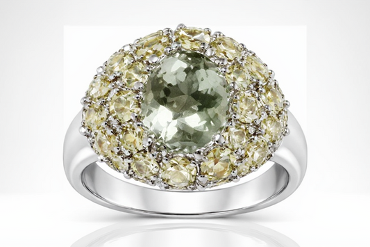 Green Amethyst - Lemon Quartz - White Topaz Ring