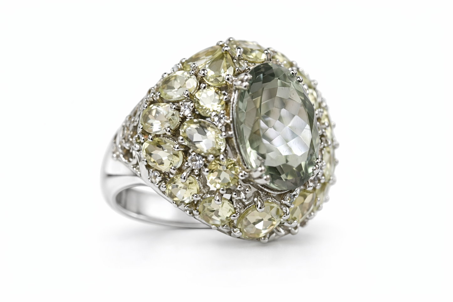 Green Amethyst - Lemon Quartz - White Topaz Ring