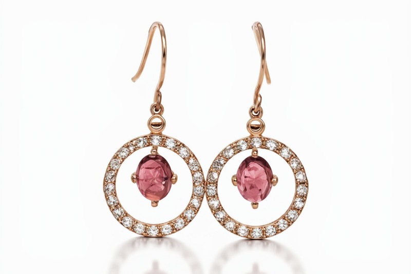 925 Rose Vermeil Pink Tourmaline - White Topaz Earring -4.44 cts