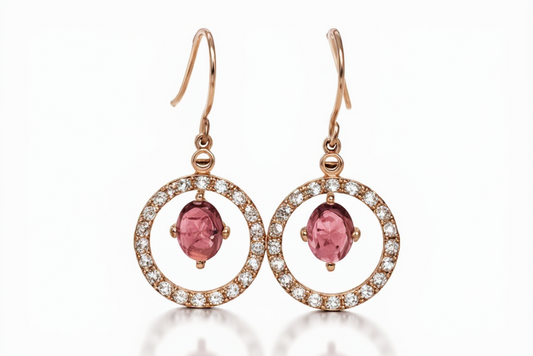 925 Rose Vermeil Pink Tourmaline - White Topaz Earring -4.44 cts
