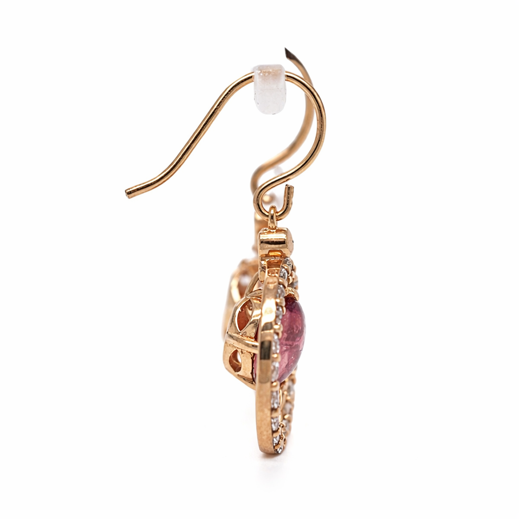 925 Rose Vermeil Pink Tourmaline - White Topaz Earring -4.44 cts
