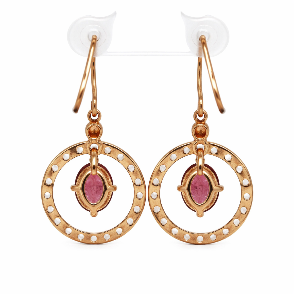 925 Rose Vermeil Pink Tourmaline - White Topaz Earring -4.44 cts