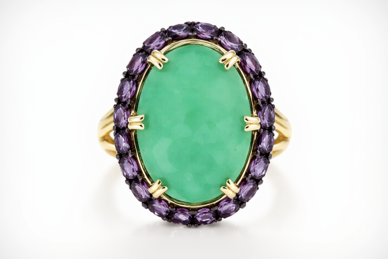 925 SS Chrysophase - Amethyst Ring - 49.80 cts
