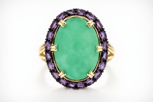 925 SS Chrysophase - Amethyst Ring - 49.80 cts