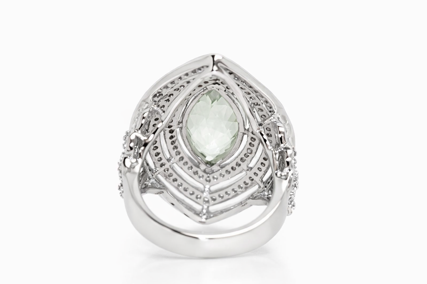 .925 Sterling Silver / Green Amethyst / White Topaz Ring .