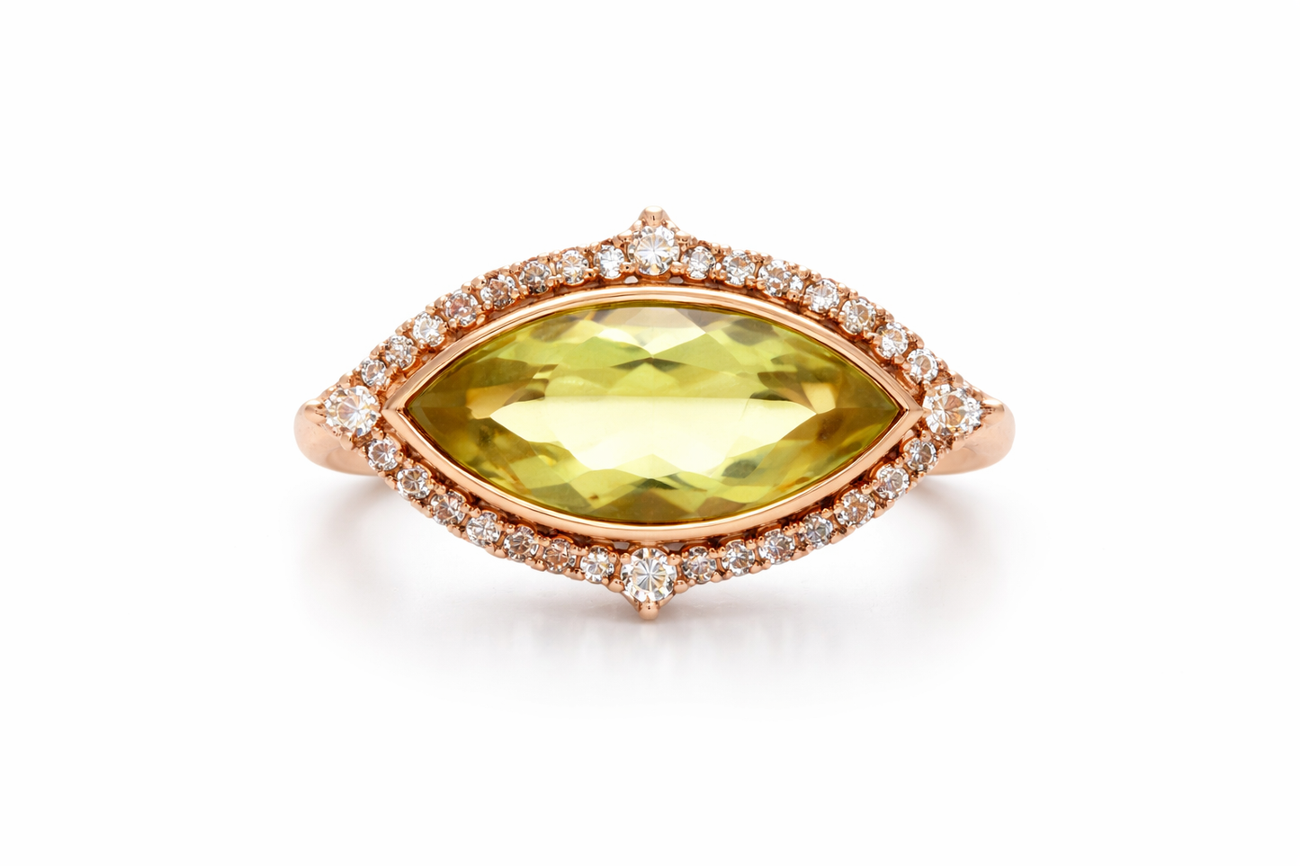 925 Rose Vermeil - Lemon Quartz - White Topaz Ring.