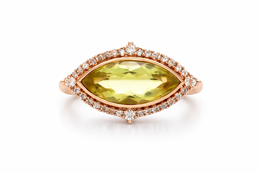 925 Rose Vermeil - Lemon Quartz - White Topaz Ring.