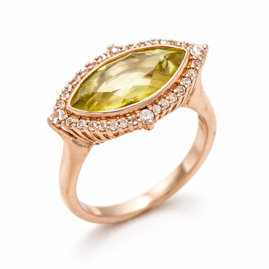 925 Rose Vermeil - Lemon Quartz - White Topaz Ring.