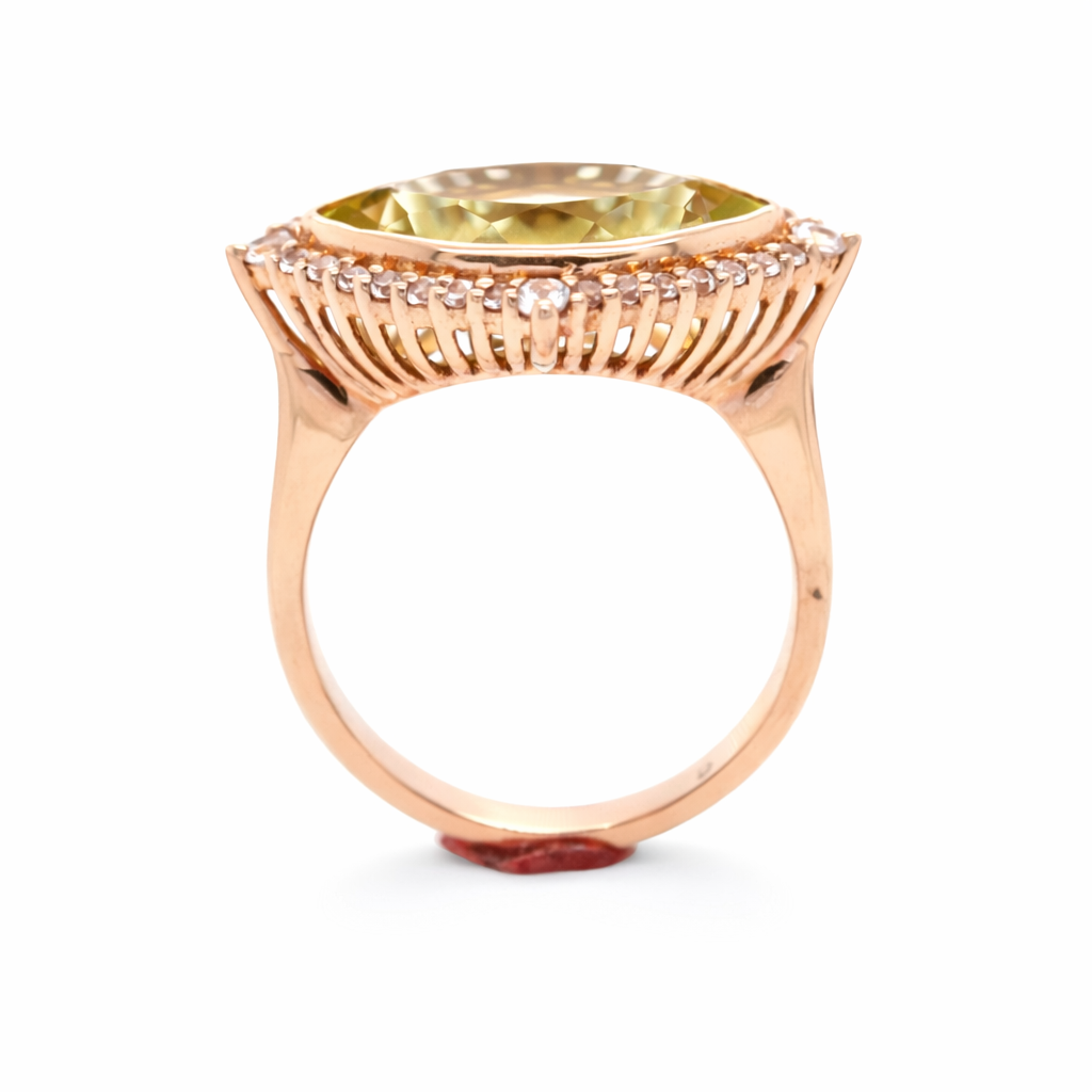 925 Rose Vermeil - Lemon Quartz - White Topaz Ring.