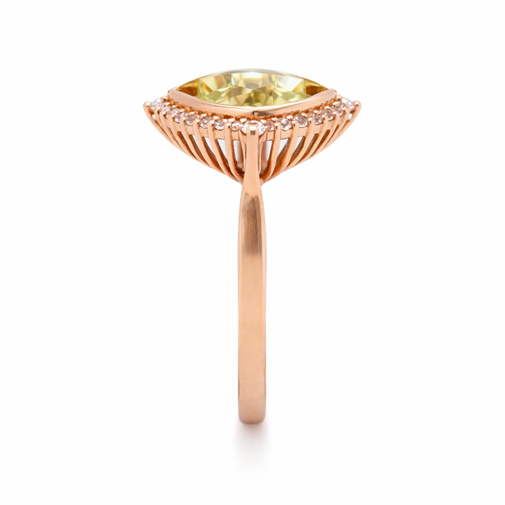 925 Rose Vermeil - Lemon Quartz - White Topaz Ring.