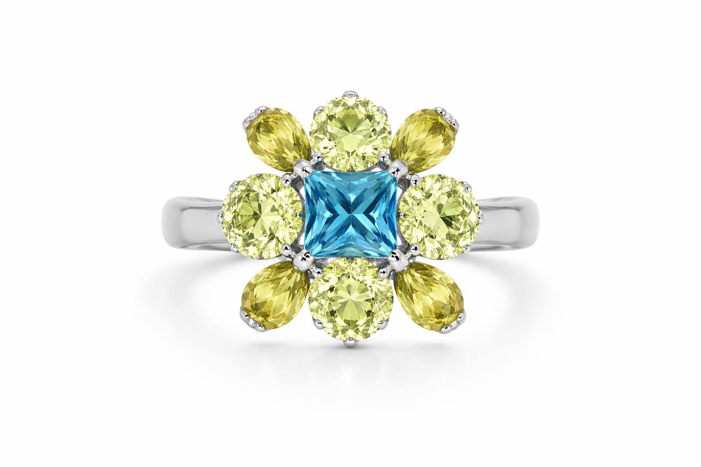 925 Yellow - Blue Cubic Zirconia Ring - 5DOT50 cts