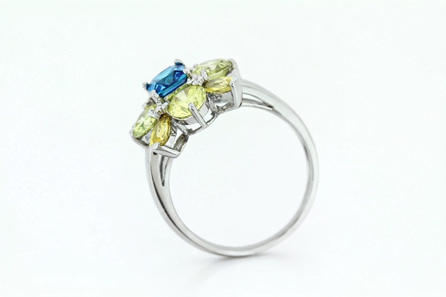 925 Yellow - Blue Cubic Zirconia Ring - 5DOT50 cts