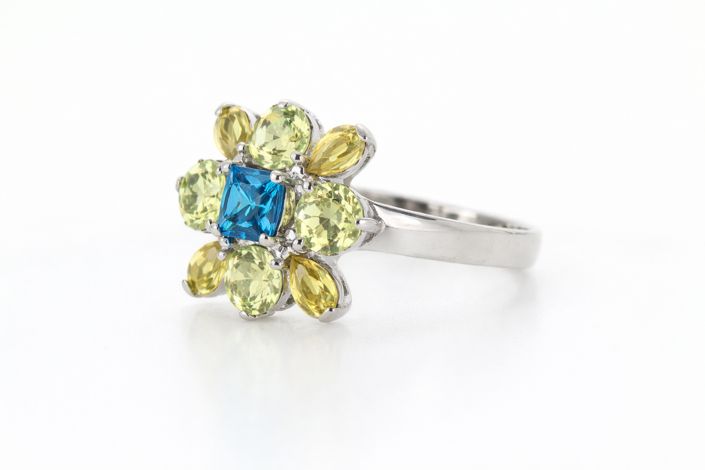 925 Yellow - Blue Cubic Zirconia Ring - 5DOT50 cts