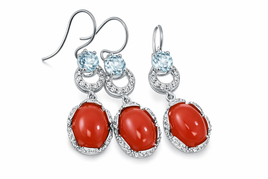 925 Orange Chalcedony, Blue Topaz & White Topaz Earring Pendant – 12.99 CTS