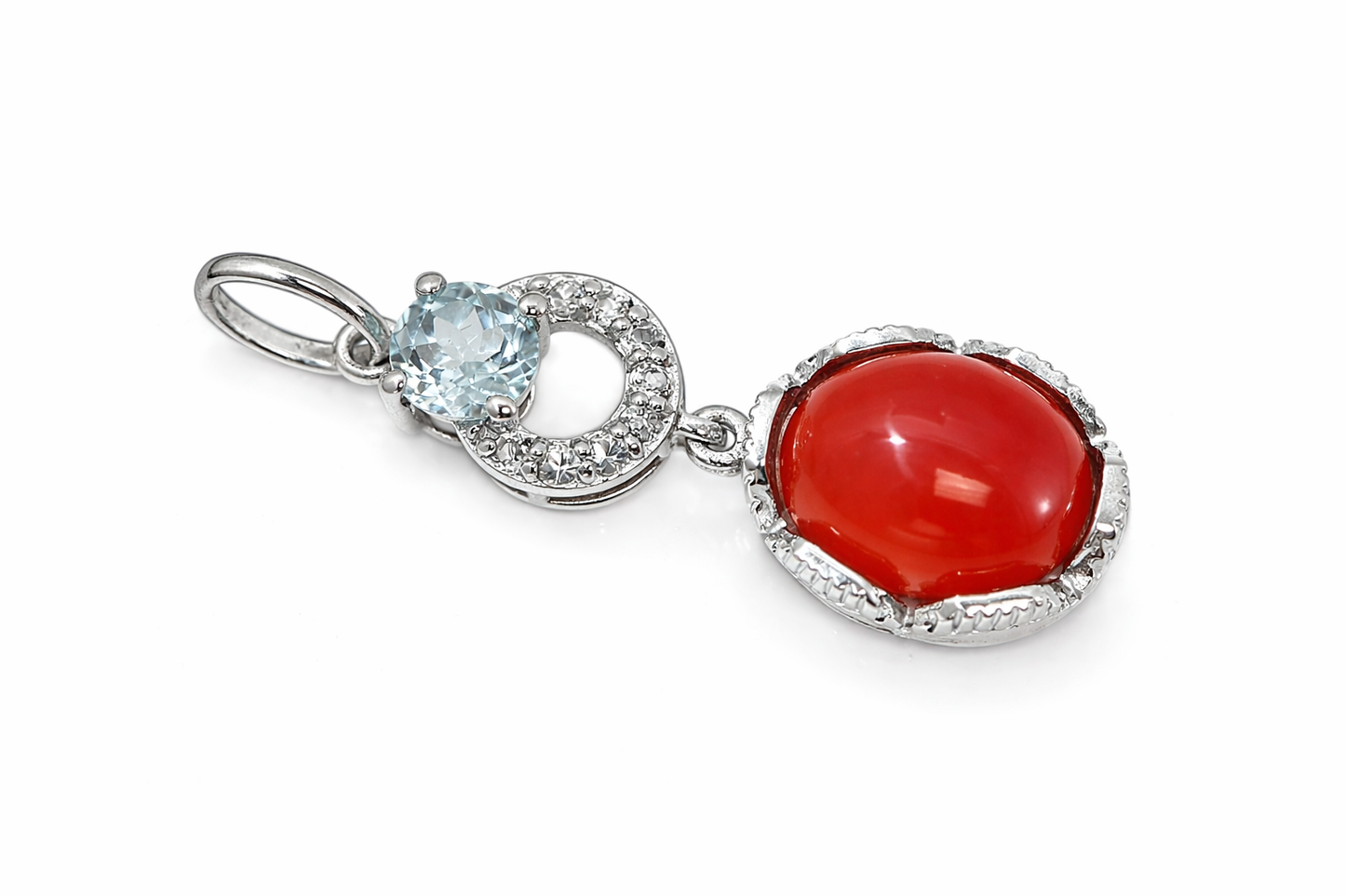 925 Orange Chalcedony, Blue Topaz & White Topaz Earring Pendant – 12.99 CTS