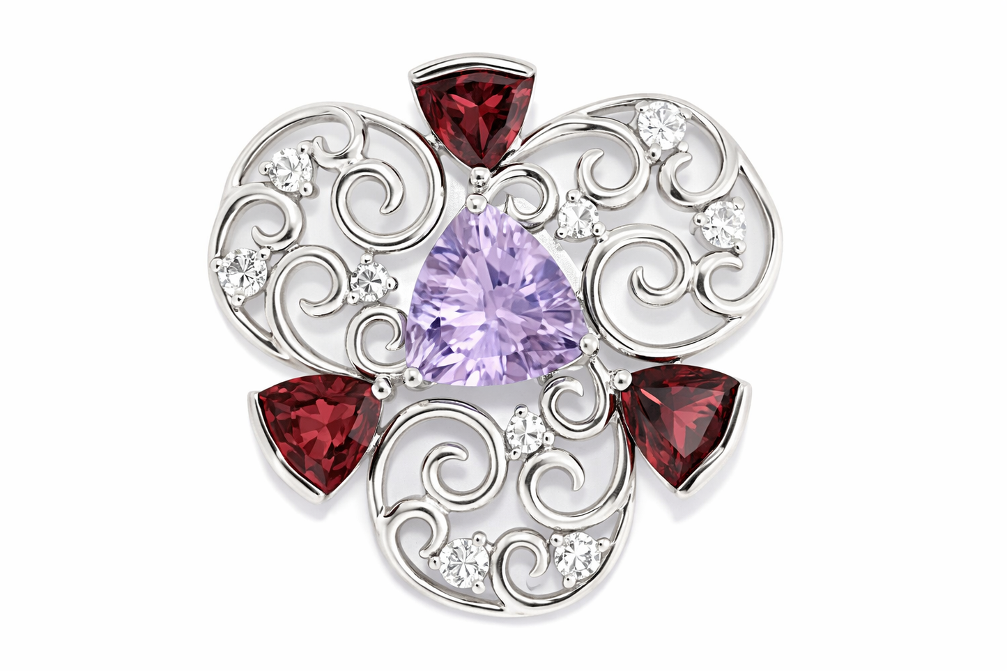 925 SS Amethyst -Pink Tourmaline-White Topaz Pendant- 6.85 cts
